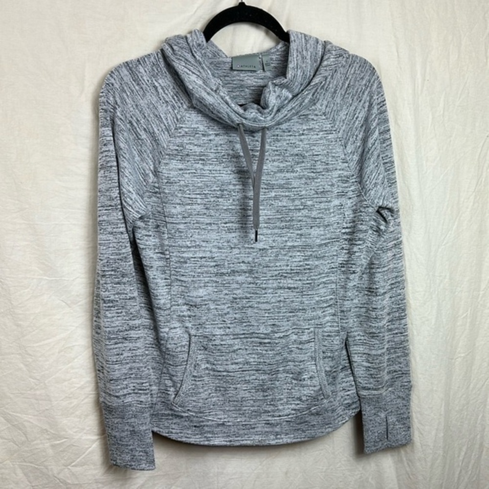 Athleta Heathered Grey Techie Cowl Neck Kangaroo Pocket Hoodie Top Womens Small